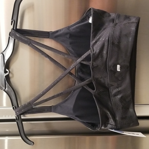 💕MARIKA💕 Black Python Foil Lacey Racerback Sports Bra ~ Animal Print Large NWT - Picture 5 of 10